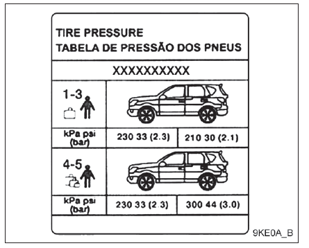 Etiqueta de especificação de pressão dos pneus (se equipado) 