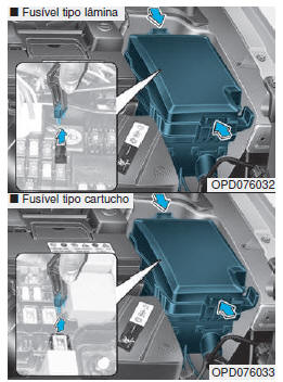 Substituição dos fusíveis do painel do compartimento do motor 