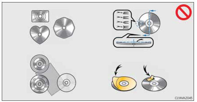CDs e adaptadores que não podem ser utilizados