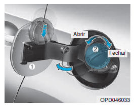 Abertura da tampa do depósito de combustível