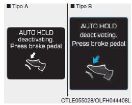 AUTO HOLD vai desat. Premir pedal travão