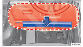 Fig. 22 No lado do condutor: Local de expansão do airbag para joelhos.