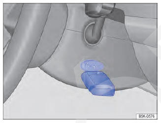 Fig. 122 À direita na coluna de direção: função de partida de emergência em veículos com Keyless Access.