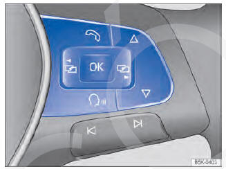 Fig. 51 Lado direito do volante multifunções: botões para comando dos menus e exibições de informação do instrumento combinado.