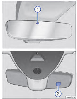 Fig. 107 No para-brisa: espelho retrovisor interno com antiofuscante automático.