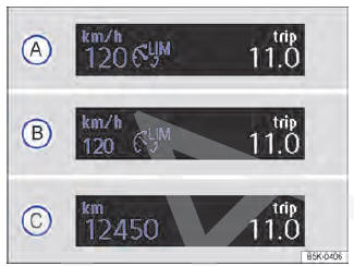 Fig. 133 No display do instrumento combinado: indicadores de status do limitador de velocidade.