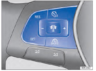Fig. 139 Lado esquerdo do volante multifunções: botões para comandar a regulagem automática de distância.