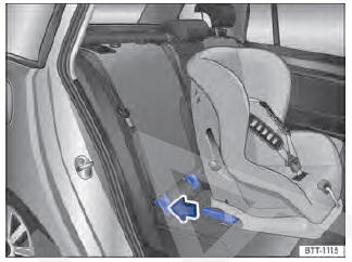 Fig. 27 Representação esquemática: instalar a cadeira de criança ISOFIX com os braços de apoio.