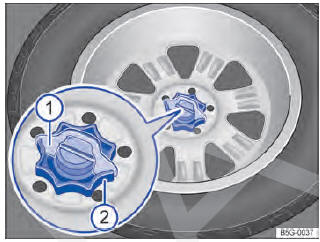 Fig. 237 No compartimento de bagagem: manípulo para fixação da roda sobressalente